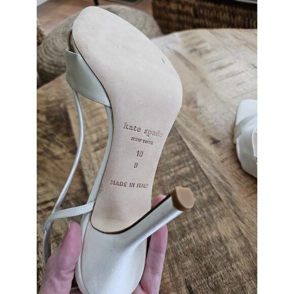 Kate Spade New York Ideal Bow Slingback Heels Ivory Satin Women's 10 EUC - Picture 7 of 11